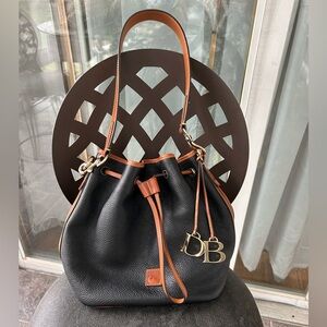 Dooney & Bourke Pebble Grain Bucket Drawstring Black with Vachetta Trim